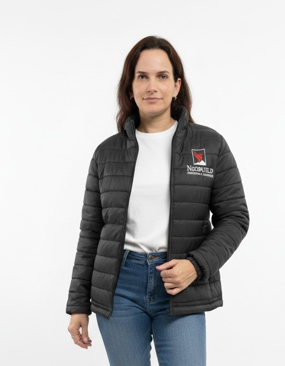jaqueta personalizada puffer feminina uniforme em nylon com fibra pedido minimo 4 und dyanjo