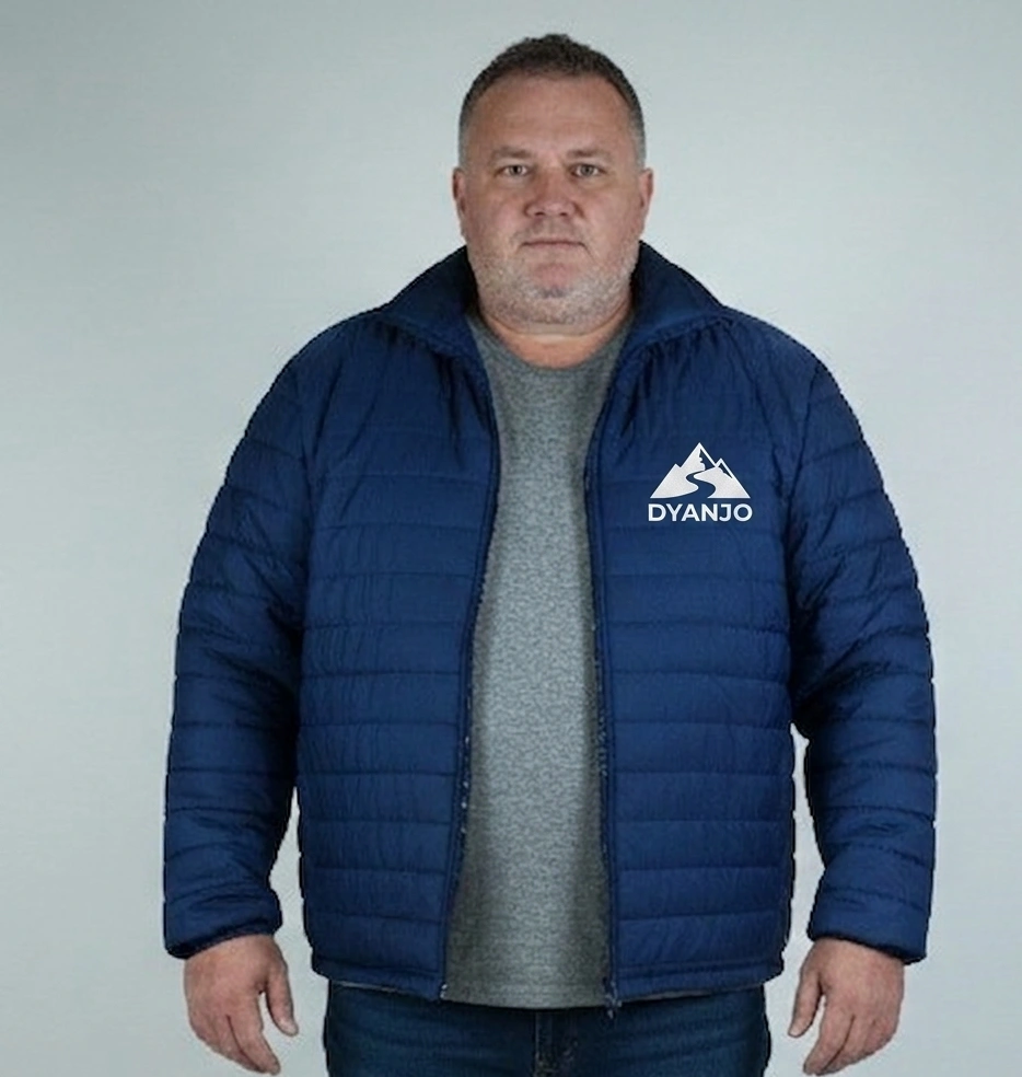 jaqueta personalizada puffer plus size uniforme em nylon com fibra pedido minimo 4 und dyanjo
